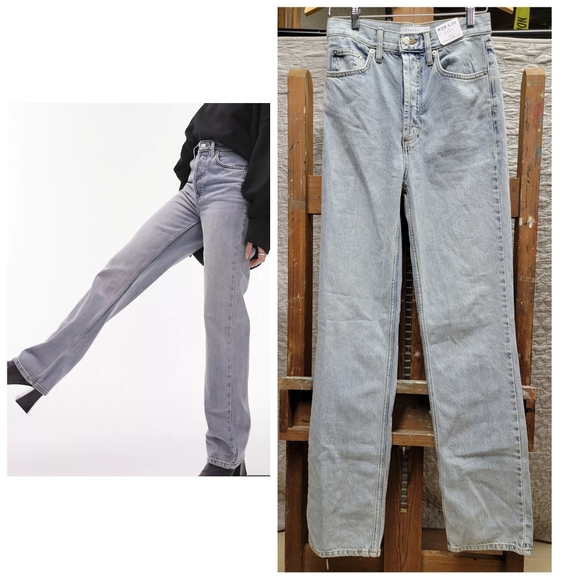TOPSHOP asos Tall Girl Long jeans 28 x 36   4 6 KORT High Rise Straight NEW - Picture 1 of 9